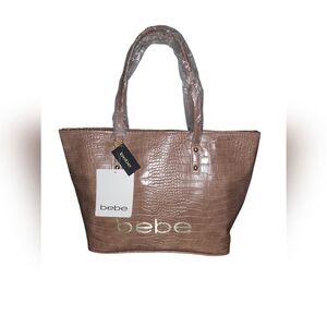 BEBE Fabiola Stamped Croco Tote in Dark Blush with Detachable Pouch